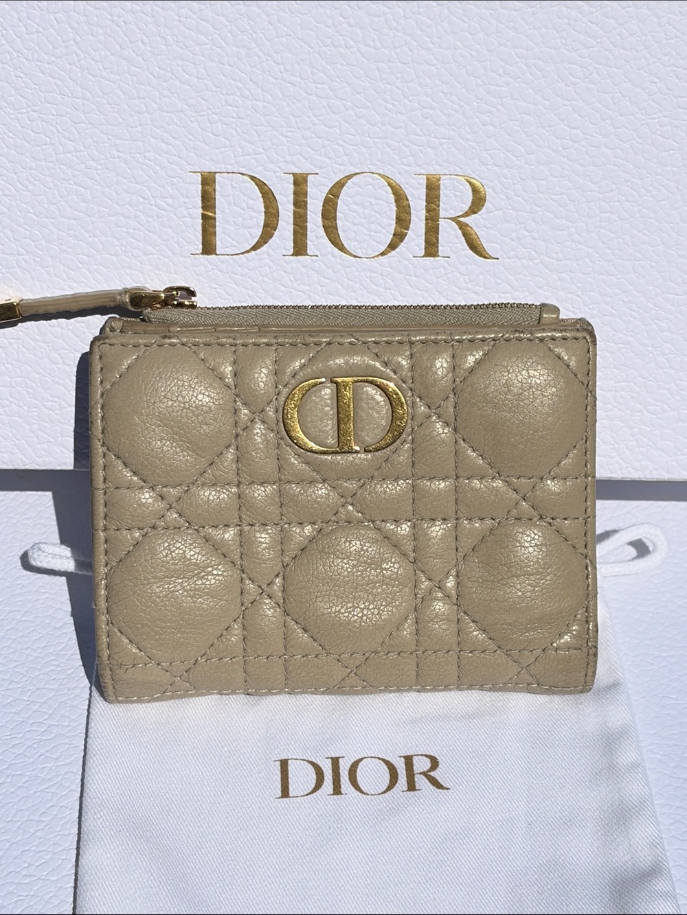 Dior 2023 Caro Dahlia Leather Wallet - Taupe